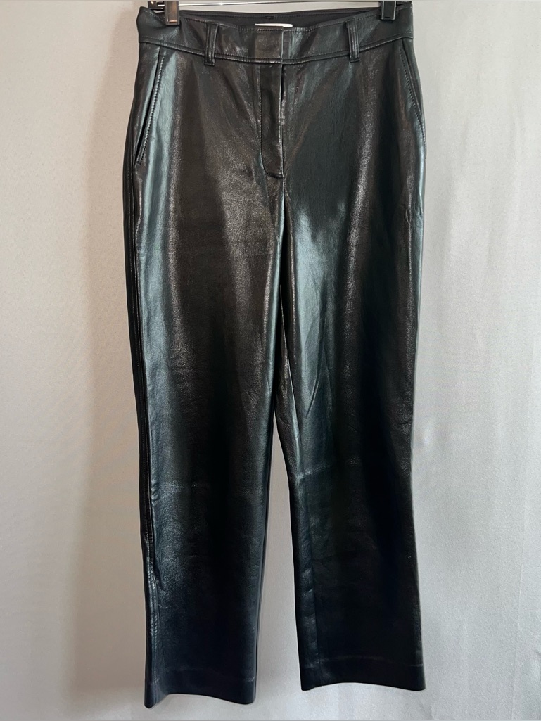 Babaton Aritzia Black Vegan Leather High Rise Straight Leg Pants - Size 6